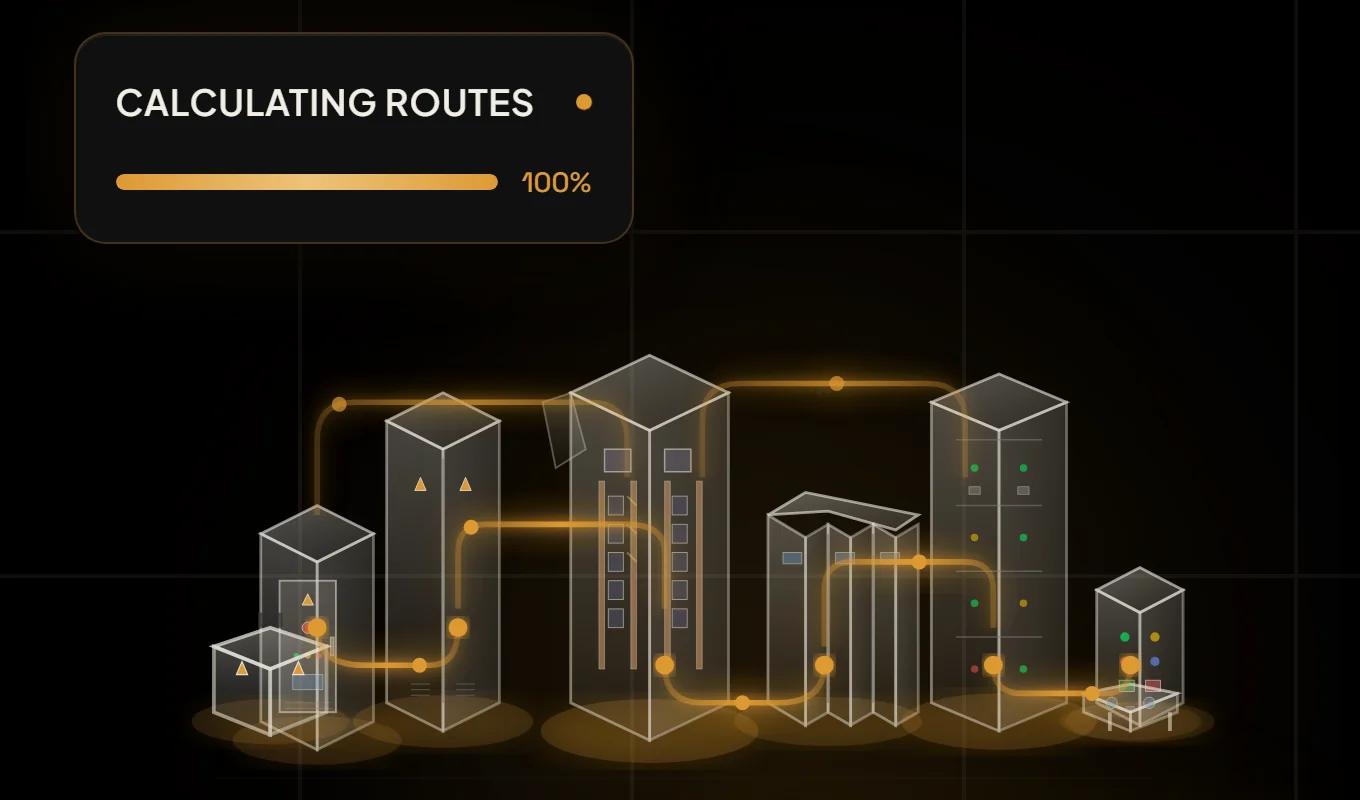 Auto BIM Route AI routing feeders between buildings, calculating routes