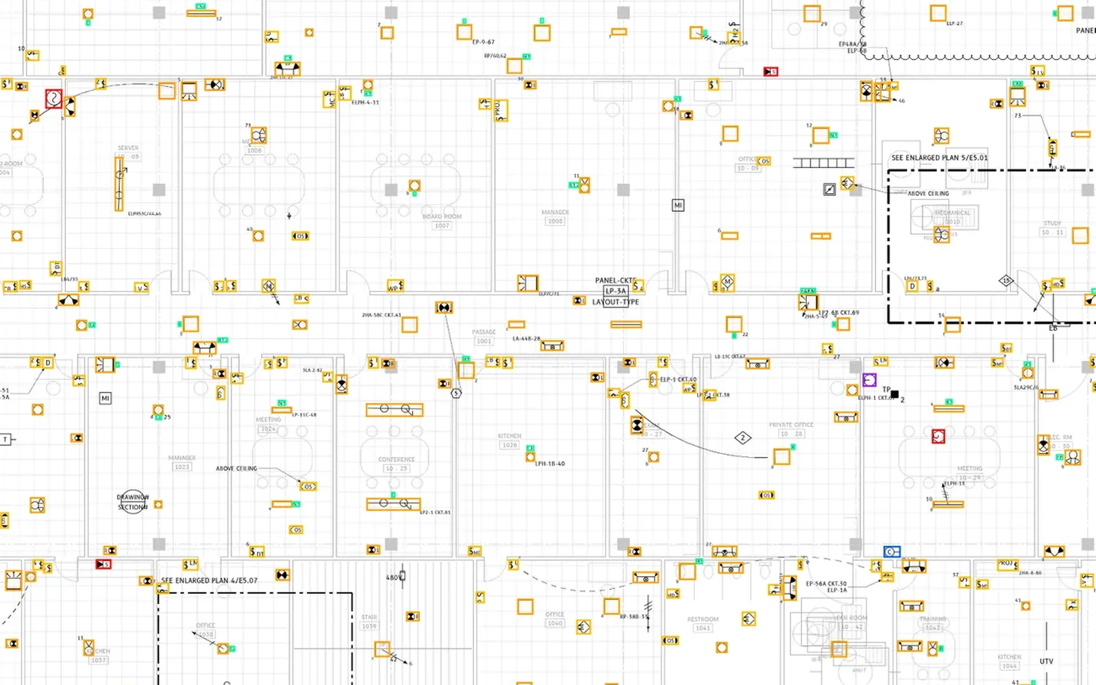 The same floor plan with every device boxed by Superb
