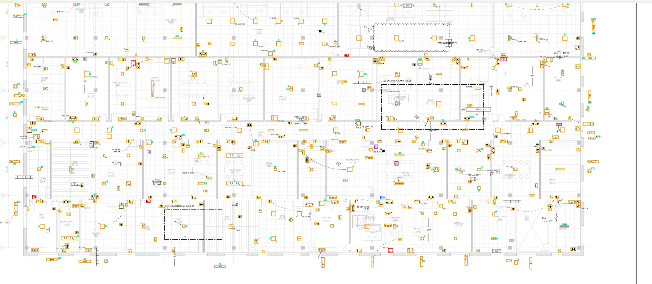 The same floor plan with every device boxed by Superb