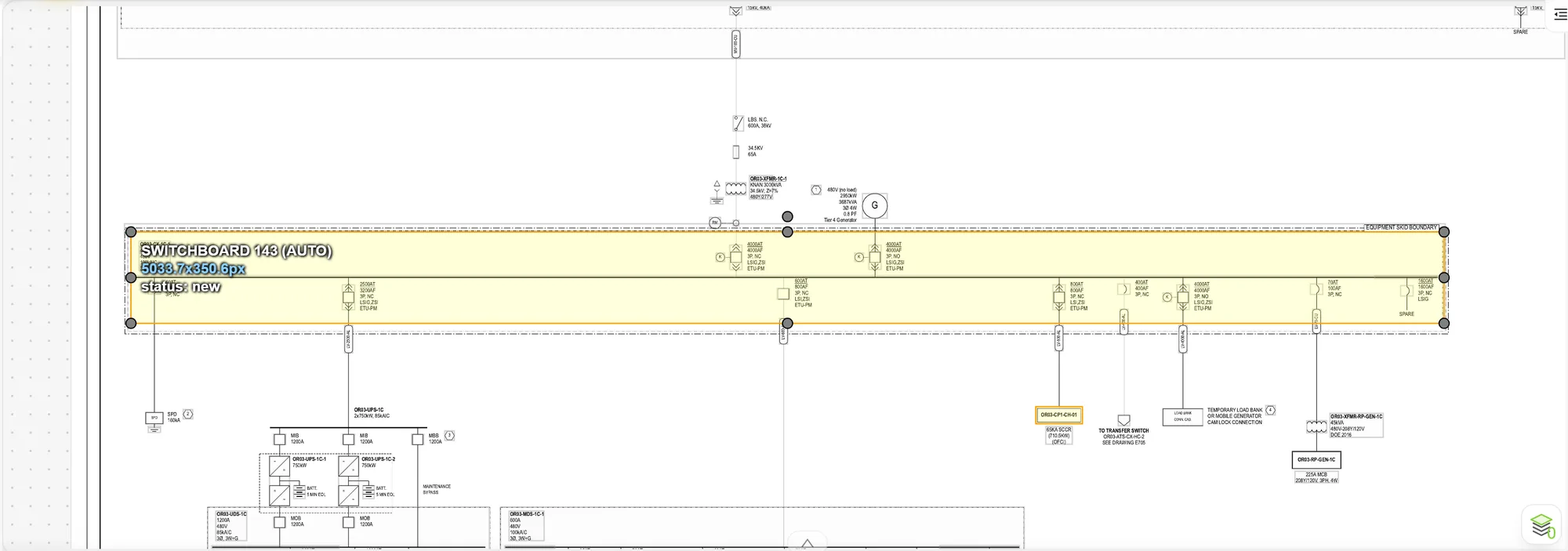 Single-line diagram in Superb with detected equipment